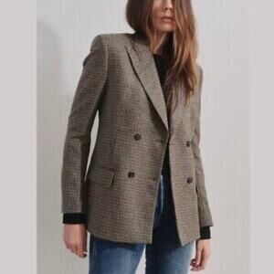 RE/DONE Women’s Brown Wool Blend Houndstooth Double Breasted 70s Blazer